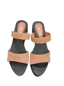 Keshpur Shoe House Upper - Work Stone Fiber - Lycra/Sole - Rubber Soft Comfortable & Breathable Sandal For Women (Peach, 6)