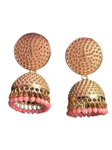 Veera Fashion Colored Jhumka Earrings For Women and Girls Traditional with Jhumkas Pearl Studded Drop Earrings For Women and Girls (Pink)