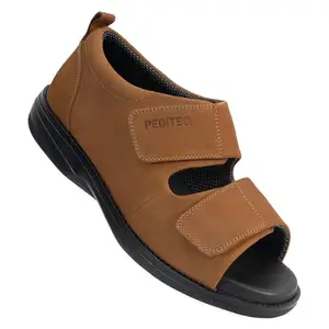 Pediteq DC2 Bali Fully Adjustable Wide Fit Diabetic Sandals for Men | Diabetic Slippers for Diabetic Feet | Swollen Feet | Neuropathic Feet | Genuine Leather - Tan - 41
