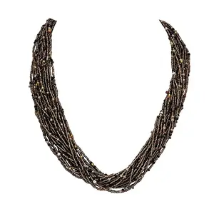 ZIKU JEWELRY Moti Mala Pearl Beaded Multi Layer Necklace for Women and Girls (Black)