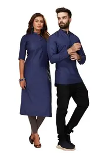Beautiful Traditional New Beautiful Traditional New Casual Dress Pure Couple Kurta & Kurti Set (Men - XXL/Women - M, Blue)