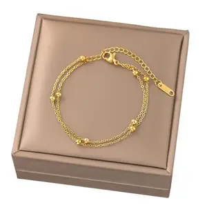 THEFINDIFY Double Layer Gold Plated Chain Bracelet, 18K Gold Plated Stainless Steel, Heart Design