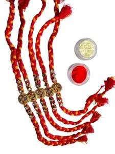 Combo of 5 Rakhi for Brother with Roli Chawal Best Wishes