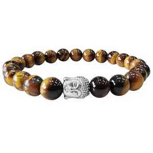 Shircreations Handmade Tiger Eye Healing Crystal Bracelet With Buddha Head Charm– Natural 8mm Gemstone Beads for Protection, Strength, and Confidence – Adjustable Stretch Bracelet for Men & Women