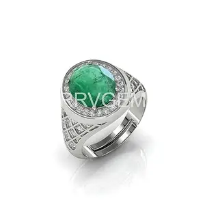 RRVGEM 3.00 Ratti Emerald ring Silver plated Handcrafted Finger Ring With Beautifull Stone Men & Women Jewellery Collectible