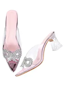 TRYME Transparent Block Heel Attractive Stone Studded Heels Sandal Comfortable Trendy Sandals for Women & Girls