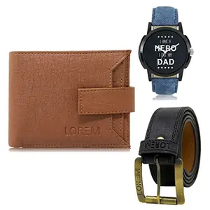 LOREM Watch-Artificial Leather Belt & Wallet Combo for Men (Fz-Lr07-Wl10-Bl01)