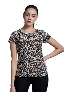 Tandul Casual Leopard Print top for Women | Stylish Tops Multicolor T Shirt, Size - XL