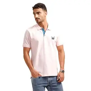 WROGN Men's 240 GSM Pure Cotton Pique Polo T-Shirt | Quirky Logo Print | Slim Fit