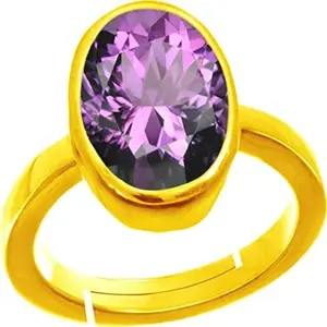 ANUJ SALES 6.25 Carat Amethyst Ring Katela Ring Original Certified Natural Amethyst Stone Ring Astrological Birthstone Gold Plated Adjustable Ring Size 16-28 for Men and Women,s