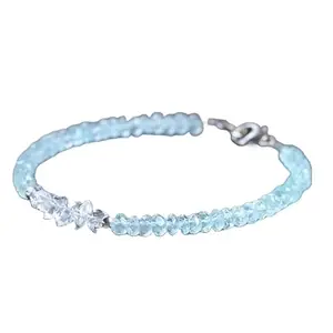 RRJEWELZ Herkimer Diamond & Aquamarine bracelet for men & women - 3-5mm Rondelle & Fancy Faceted beads - 7 Inch with Silver plated clasp – Healing, Fashion, Gift, Spiritual, Yoga|LCBR_RR_07797