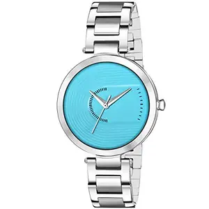 GANESH TIME Analog Watch for Women | with Stainless Steel Silver Strap | Round Dial Watch (Dialer Color: OliverBlue)