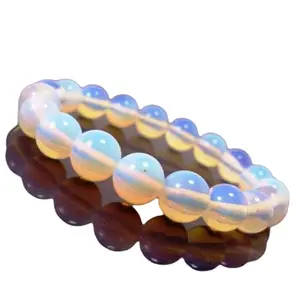 RRJEWELZ Unisex Bracelet 10mm Natural Gemstone Moonstone Round shape Smooth cut beads 7 inch stretchable bracelet for men & women. | STBR_05763