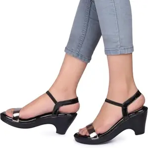Picktoes PT-M345 Women's Black Synthetic Leather Casual Heel Sandal