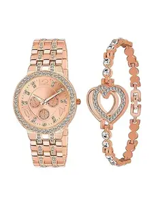 Metal Strap Analog Watch and Bracelet Combo for Girls(SR-512) AT-5121(Pack of-2)