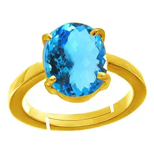 AKSHITA GEMS 5.00 Carat Blue topaz ring natural topaz ring original certified oval astrology elegant energized blue topaz stone adjustable Gold plated birthstone ring