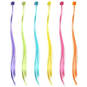 Plenteous Kids Hair Clip in Colorful Hair Extension Hair Clips with Tassel Rainbow False Nylon Wig Braids Extensions Hair Styling Accessories for Baby Girls Adult Multicolor, 12 PC.