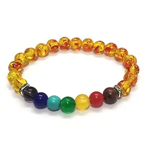 aurrastores Amber and 7 Chakra Stones Crystal Beads (8mm) Unisex Multicolor Bracelet (Lab Certified)