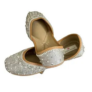 Doriaana Sonder Silver Loafer Jutti | Women & Girl's Ethnic Shoes | Jaipuri Jutti | Nagra | Mojari, Punjabi Style Beautiful Juti for Ladies | Stylish Mojari for Women | Latest Mojari for Girls