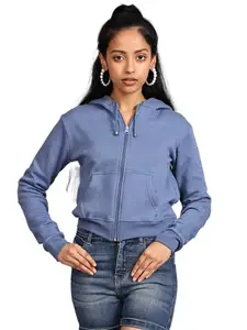 GENZEE Women Full Sleeve Solid Hoddie jacket (Blue)