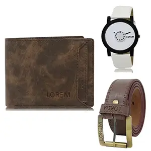 LOREM Watch-Artificial Leather Belt & Wallet Combo for Men (Fz-Lr26-Wl04-Bl02)