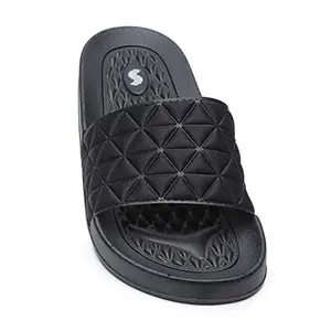 SOLETHREADS Slides Stella Women's Super Soft Comfort Cushion Bounce Back Durable Handcrafted Upper Outdoor Flip Flops (UK5, Black)