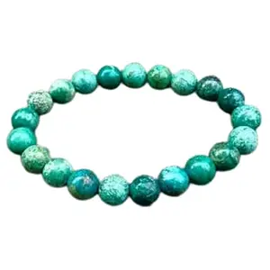 Lady Works Natural African Turquoise 8mm Round Shape Smooth Cut Beads 8 Inch Stretchable Bracelet For Men & Women. Unisex Bracelet For Healing, Meditation, Prosperity, Gift & Luck|LW_BRST_00199_8.0