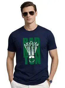 ADRO Badminton Printed T-Shirt for Men | Cotton Lycra | 180 GSM Regular Fit | Sports Casual Tee | Printed Tshirt for Men| Sports Stylish T Shirt
