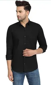 Trenz Industries Men's Cotton Casual Slim Fit Solid ShirtSOLID Shirt-Black-XL