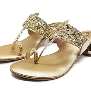 MAVEN Studded, T-Strap, Toe-Ring, Kolhapuri Style Women Fancy Sandal