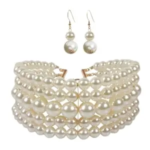 Shining Diva Fashion Latest Stylish Design Fancy Multilayer Pearl Choker Necklace Jewellery Set for Women (rrsd16554s)