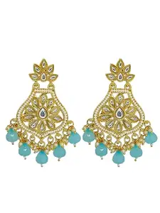 Femmibella Gold-Plated Kundan Studded & Blue Beaded Chandbali Earrings For Women and Girls