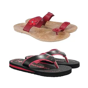 ASIAN Women's Slipper Combo Pack of 2 Daily Used Flip-Flops & Slippers | Lightweight With Multicolor Pu & Eva Outsole Chappals For Women's & Girl's