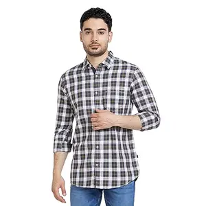 Spykar Men Rifle Green Cotton Regular Slim Fit Full Sleeve Checkered Shirt