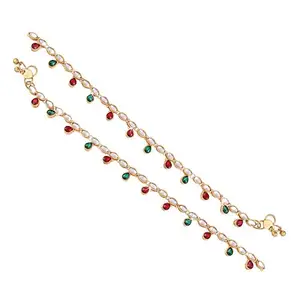 I Jewels Traditional Gold Plated Kundan Anklets For Girls & Women A017RG