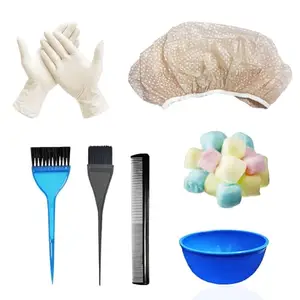 BlackLaoban Dye Brush Large & Small 2PCS, 1X Reusable Elastic Shower Cap, 1X Comb And 1X Gloves For Hair Dyeing and Bleaching With Free Cotton Balls Blue (Pack Of 7)