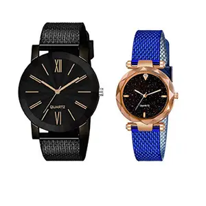 Sooms Analogue Men's & Women's Watch (Black Dial Blue Colored Strap) (Pack of 2)