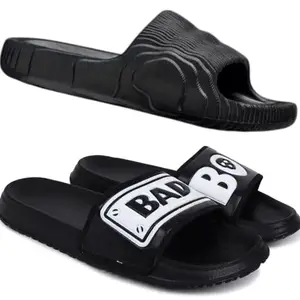 Pampy Angel Combo Pack of 2 Slipper/Flip Flops/Slides for Men,(Addi-M-Black,Badboy-Black),9 (UK/India)