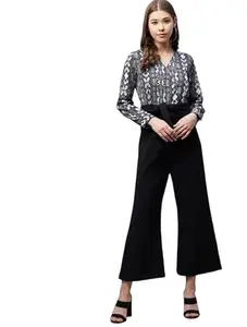 AG SWAD MASALAWomen's Rayon Animal Print Short Sleeve Jumpsuit (Black, M)-PID61806