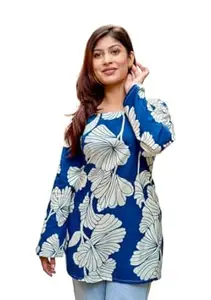 Cotton Top, Diamond Print Pattern, Long Sleeve, Casual Tunic Style