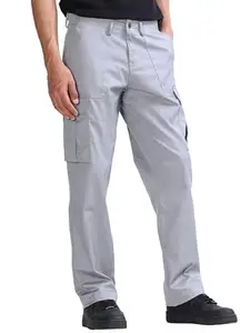 TAILORAEDGE Mens Light Grey Relaxed Fit Solid Cargo Trouser With side patch cargo pockets,front pockets,rear welt pockets&zip fly|Fabric:45% Polyester,19%Viscose,34%Cotton&2% Lycra|Mid Rise Cargo Pant