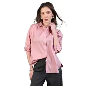 Urbano Fashion Women's Cotton Full Sleeve Oversized Fit Casual Solid Slub Shirt with Spread Collar