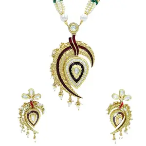 PATWA TRADERS Jewelry Real Kundan Pendent Jewellery Set 24K Gold Plated Beaded Long Bridal Kundan Necklace & Earring Set For Women (Designe 2)