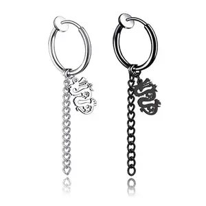 Via Mazzini Stainless Steel No-Tarnish No-Rusting No-Piercing Dragon Charm Clip-On Earrings For Men And Women (ER2231) 2 Pcs