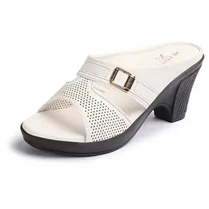 XE Looks Women's White Open-Toe Block Heel Sandals for Women | Elegant Design with Breathable Upper and Secure Buckle | Stylish and Comfortable Heels For Girls & Women