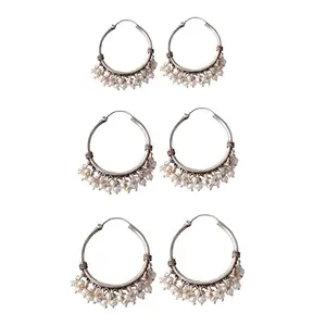 Shyle 925 Sterling Silver Earrings, Moh Fine Pearl Versatile Bali, Well Stamped with 92.5, Oxidized Silver Pearl Hoops, Hoop Earrings, Silver Bali Earrings (Small)