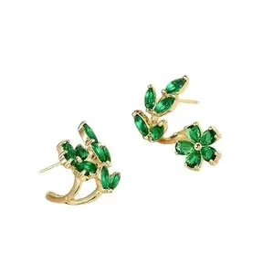 Fiable Collection Green Flower Rhinestone Crystal stud Earrings For Women | Stylish Alloy Fashion Jewellery For Girls