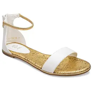 tresmode Women's Gatta White Flat Gold Ankle Straps Sandals 8 UK/India /(41 EU)