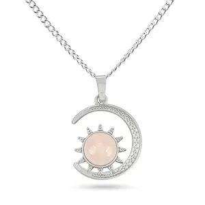 Crystu Rose Quartz Pendant, Natural Crystal Stone Pendant/Locket with Metal Chain for Reiki Healing and Crystal Healing Gemstone Pendant Size 30 mm (Color : Pink)