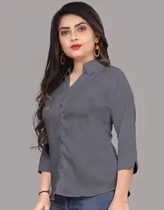 Women Formal Cotton Blend Shirt | Regular Fit Solid Plain 3/4 Sleeve